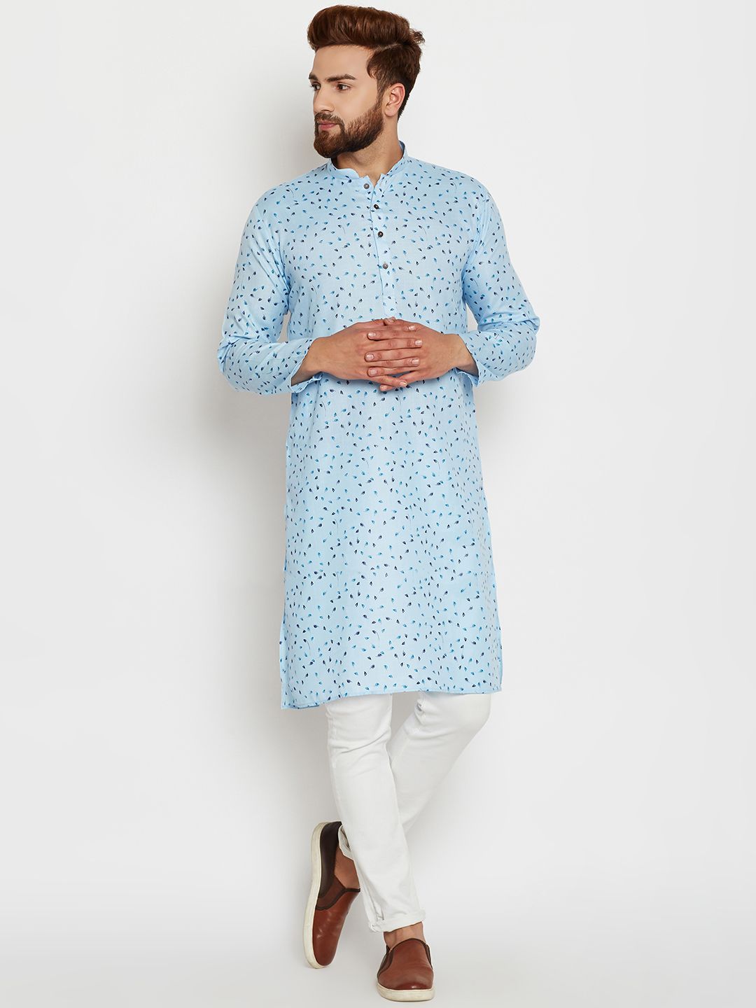 SOJANYA Men Blue Printed Straight Kurta