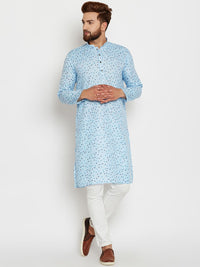 SOJANYA Men Blue Printed Straight Kurta