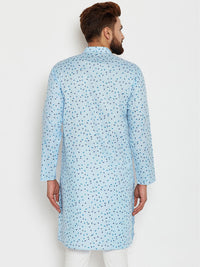 SOJANYA Men Blue Printed Straight Kurta