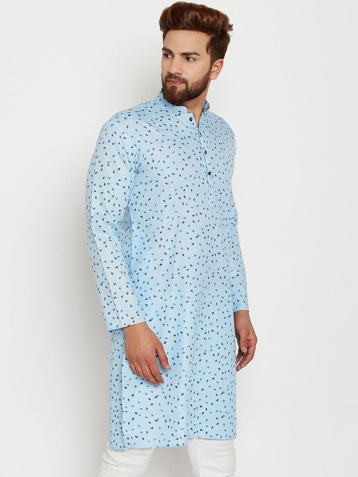 SOJANYA Men Blue Printed Straight Kurta