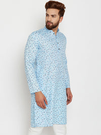 SOJANYA Men Blue Printed Straight Kurta