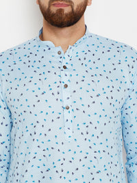 SOJANYA Men Blue Printed Straight Kurta