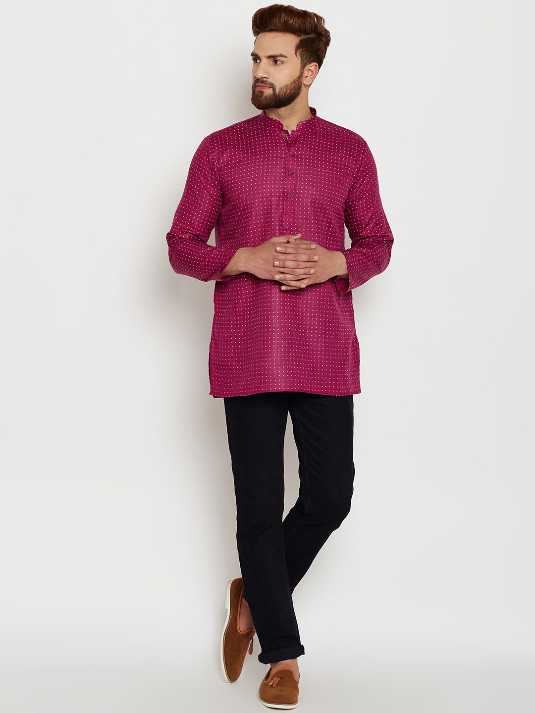 SOJANYA Men Burgundy Printed Straight Kurta