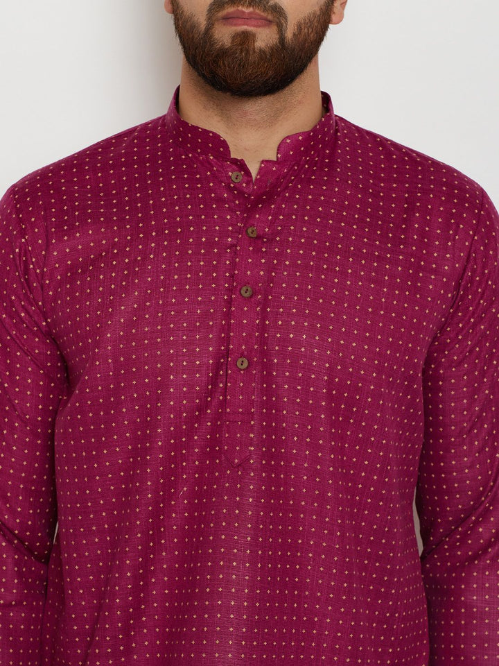 SOJANYA Men Burgundy Printed Straight Kurta