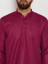 SOJANYA Men Burgundy Printed Straight Kurta