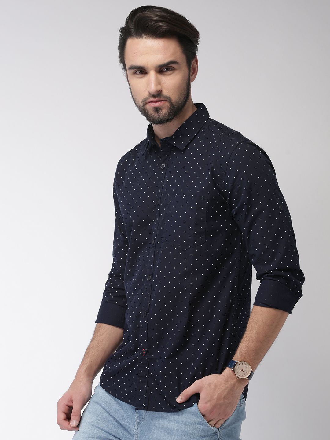 HIGHLANDER Men Navy Slim Fit Printed Casual Shirt