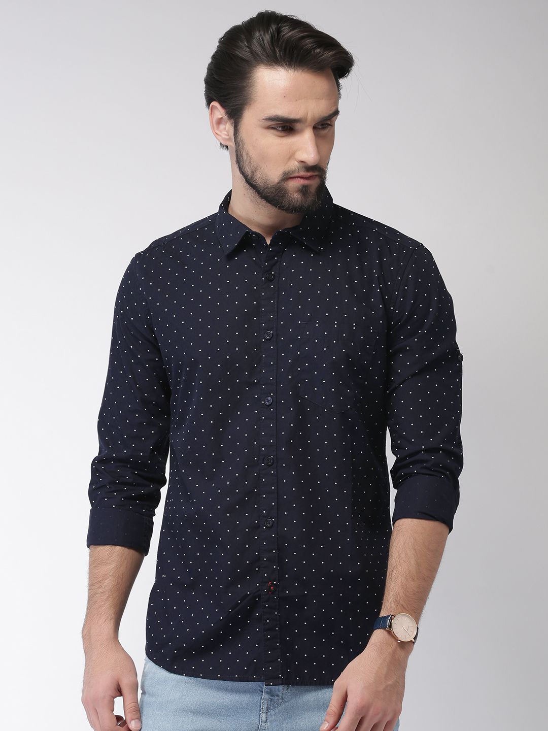 HIGHLANDER Men Navy Slim Fit Printed Casual Shirt