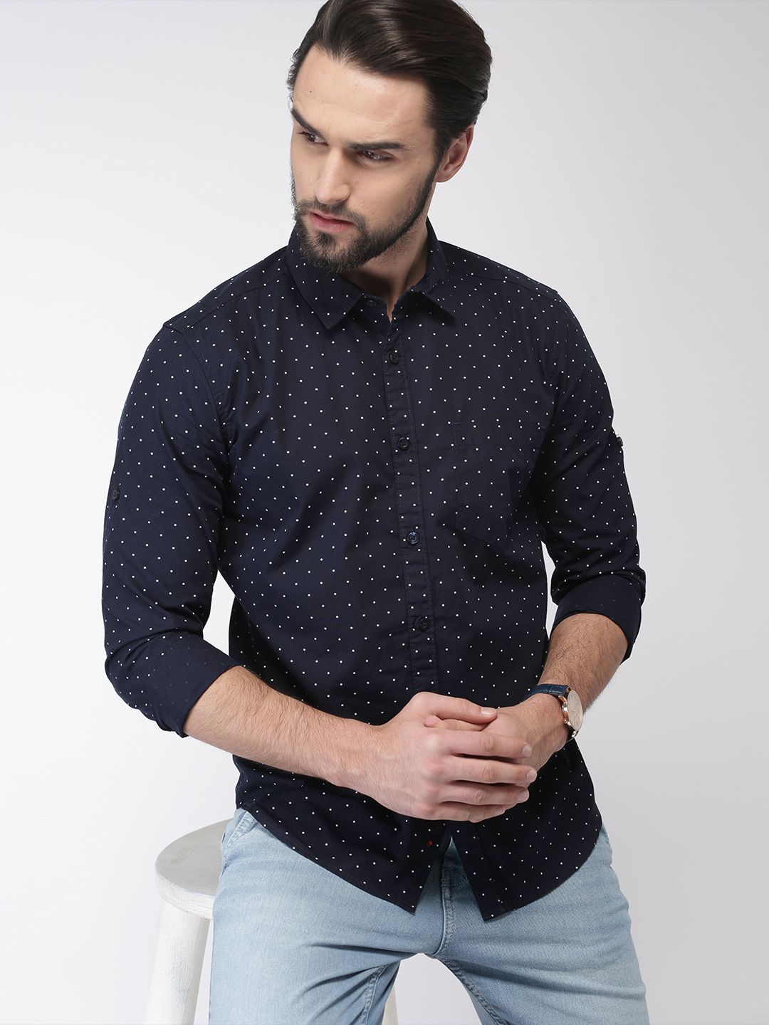 HIGHLANDER Men Navy Slim Fit Printed Casual Shirt