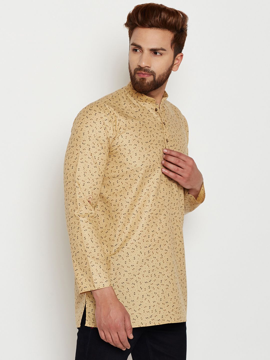 SOJANYA Men Beige Printed Straight Kurta