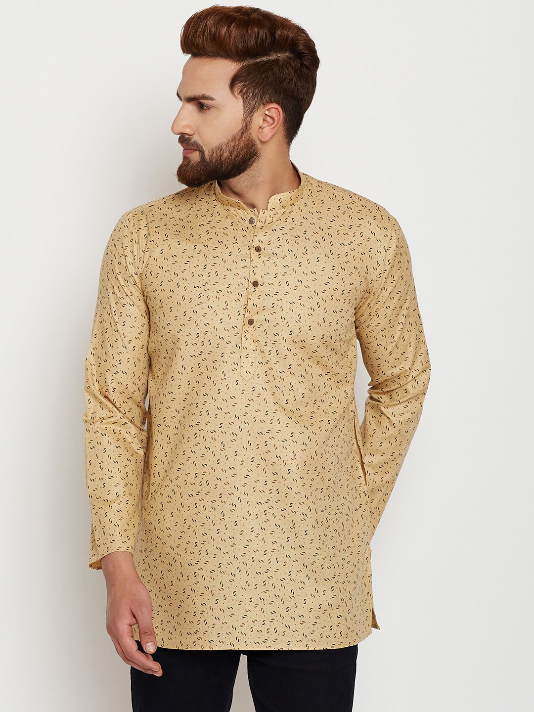 SOJANYA Men Beige Printed Straight Kurta