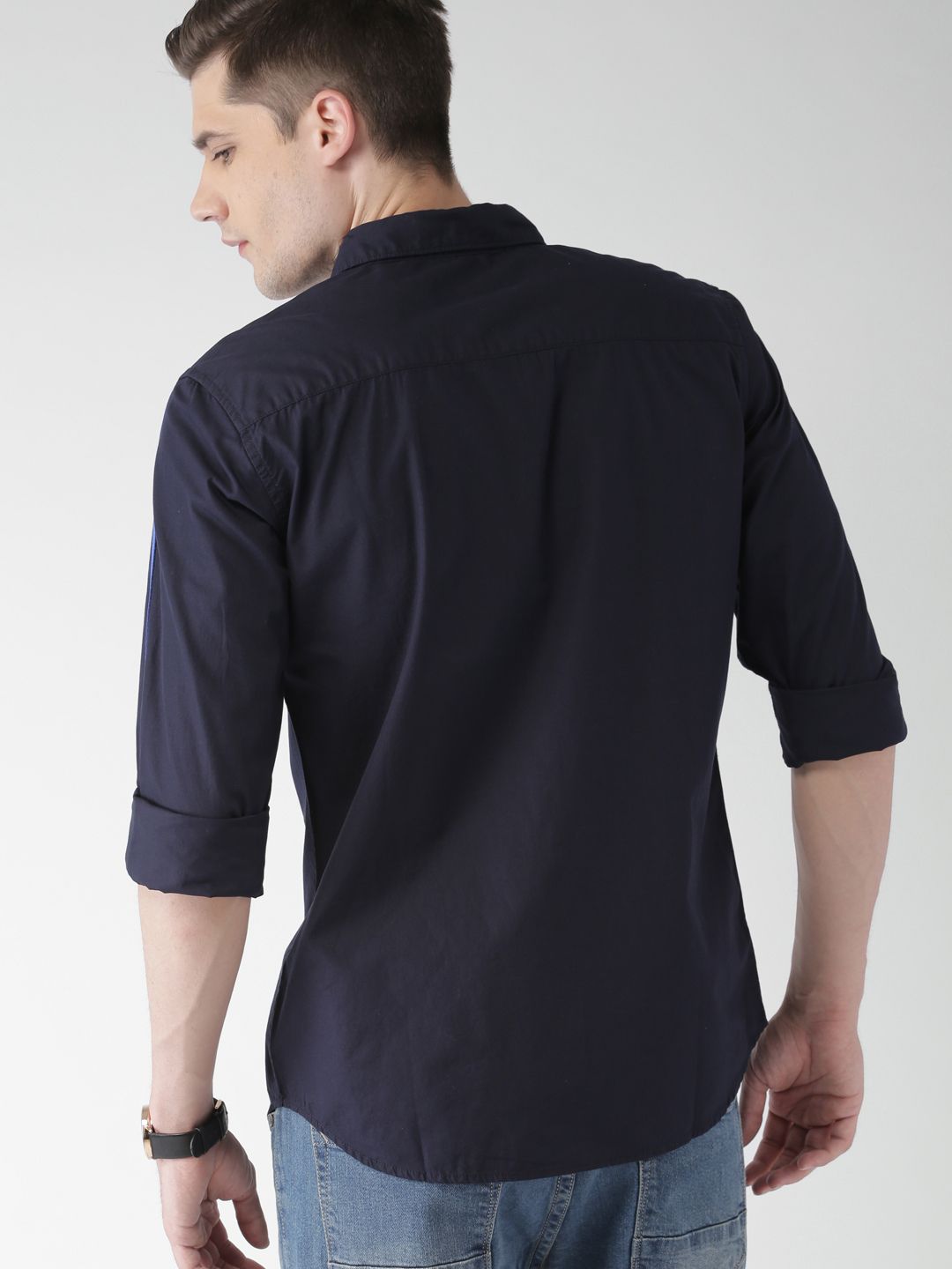 HIGHLANDER Men Navy Blue Slim Fit Solid Casual Shirt