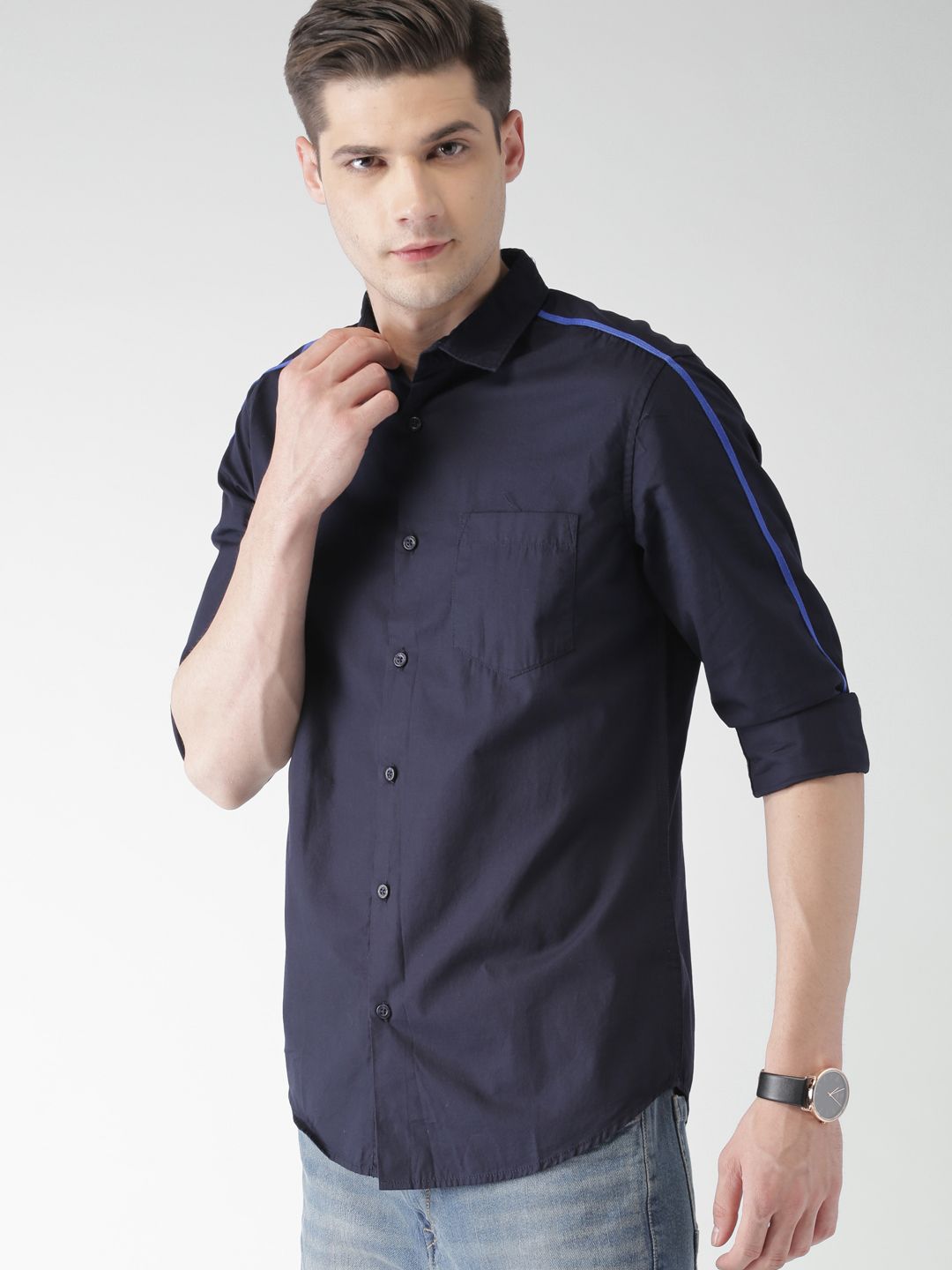HIGHLANDER Men Navy Blue Slim Fit Solid Casual Shirt