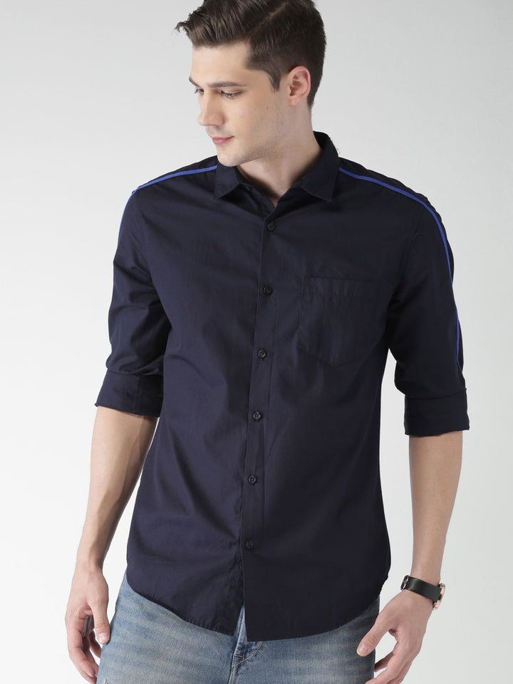 HIGHLANDER Men Navy Blue Slim Fit Solid Casual Shirt