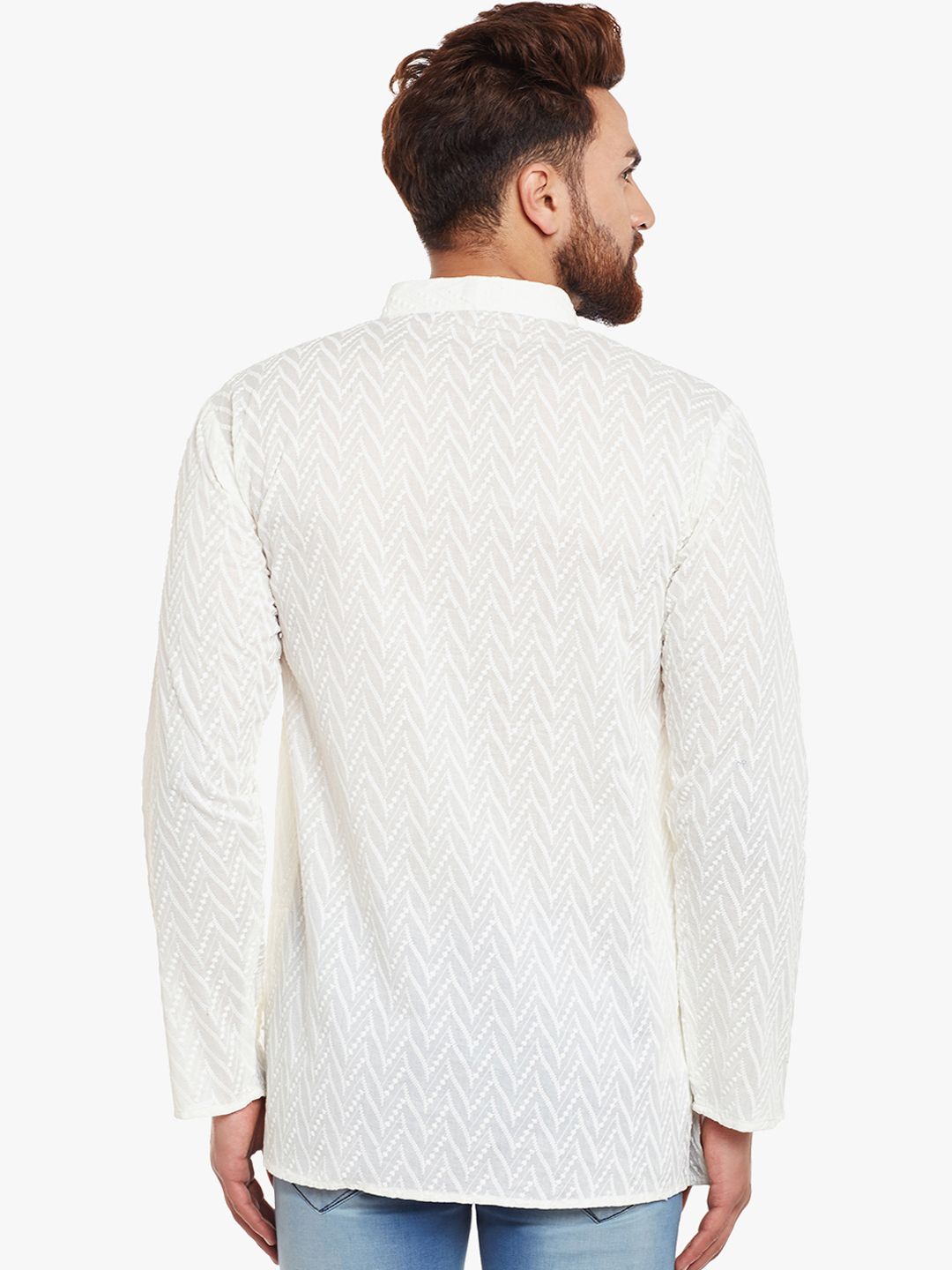 SOJANYA Lelaki Off-White Sulam Kurta Lurus