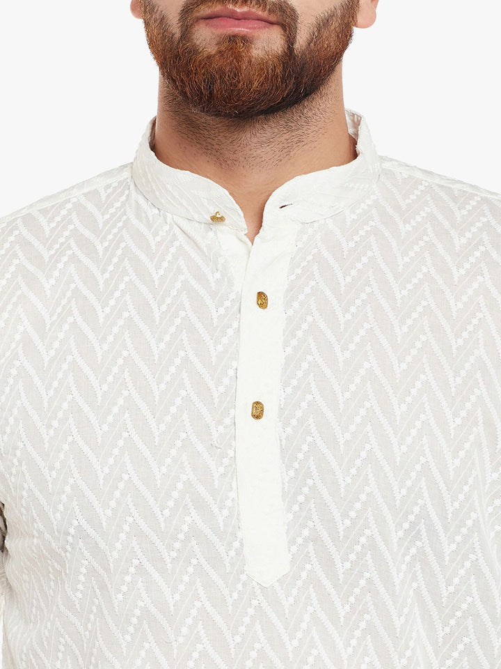 SOJANYA Lelaki Off-White Sulam Kurta Lurus
