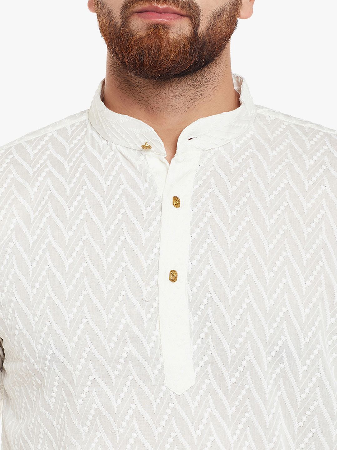 SOJANYA Lelaki Off-White Sulam Kurta Lurus
