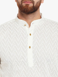SOJANYA Lelaki Off-White Sulam Kurta Lurus