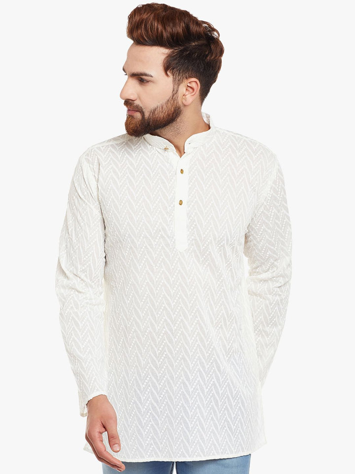 SOJANYA Lelaki Off-White Sulam Kurta Lurus