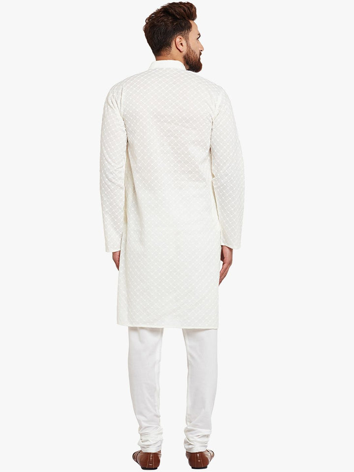 SOJANYA Men Off-White Embroidered Straight Kurta