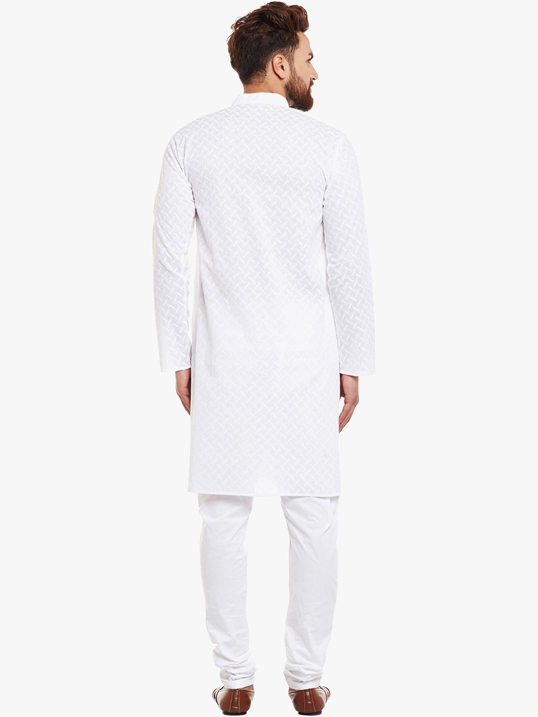 SOJANYA Lelaki Kurta Lurus Sulam Putih
