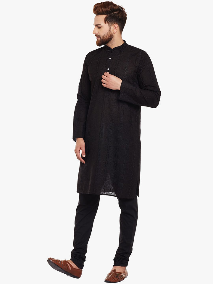 SOJANYA Lelaki Kurta Lurus Sulam Hitam
