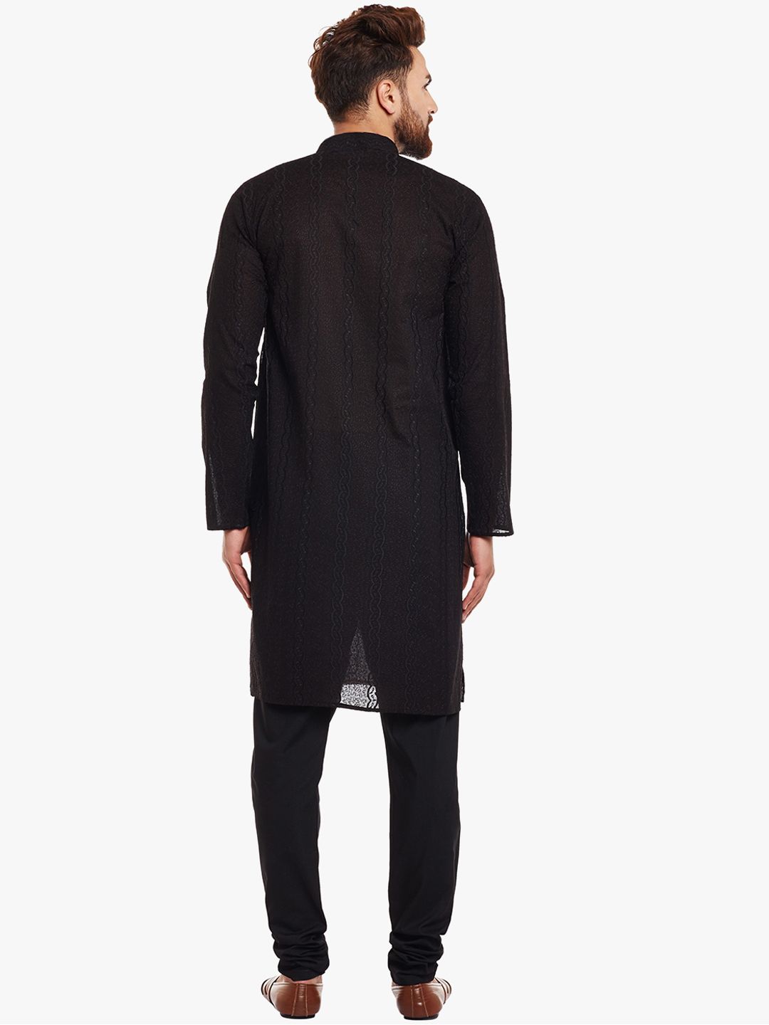 SOJANYA Lelaki Kurta Lurus Sulam Hitam