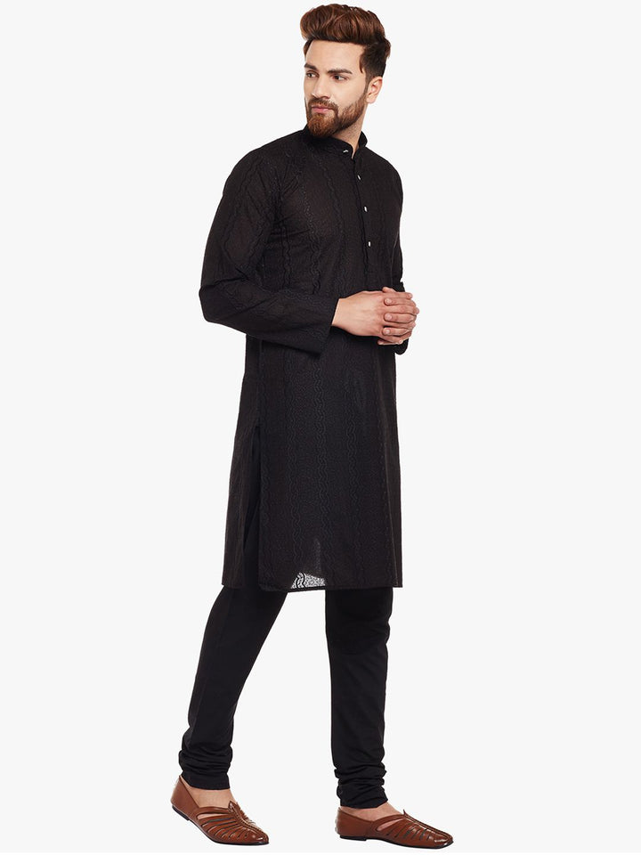 SOJANYA Lelaki Kurta Lurus Sulam Hitam