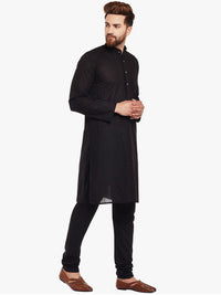 SOJANYA Lelaki Kurta Lurus Sulam Hitam