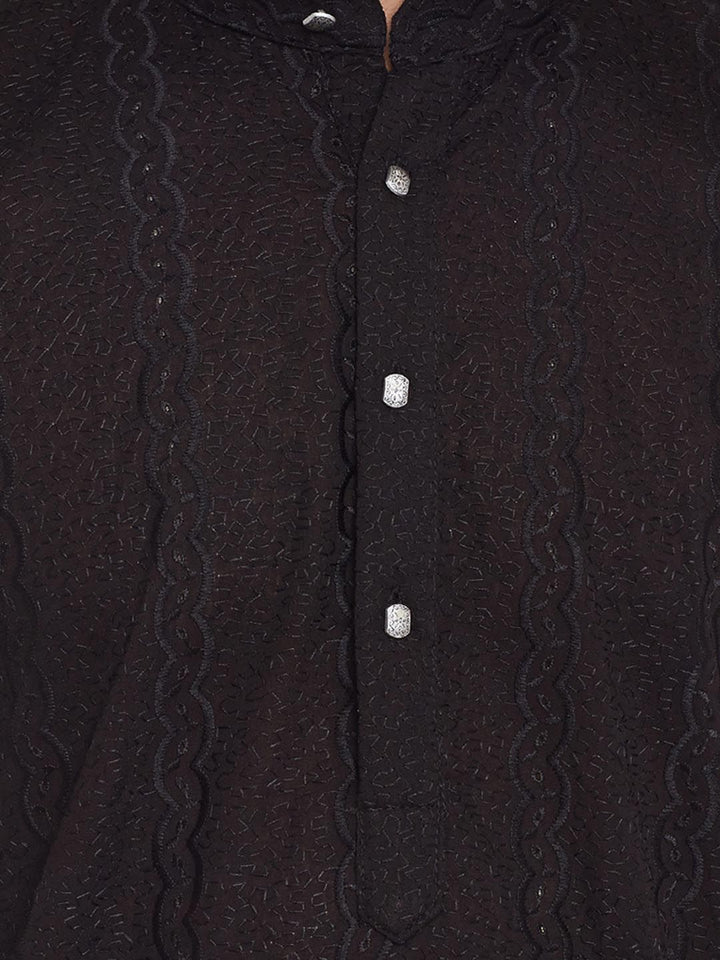 SOJANYA Lelaki Kurta Lurus Sulam Hitam