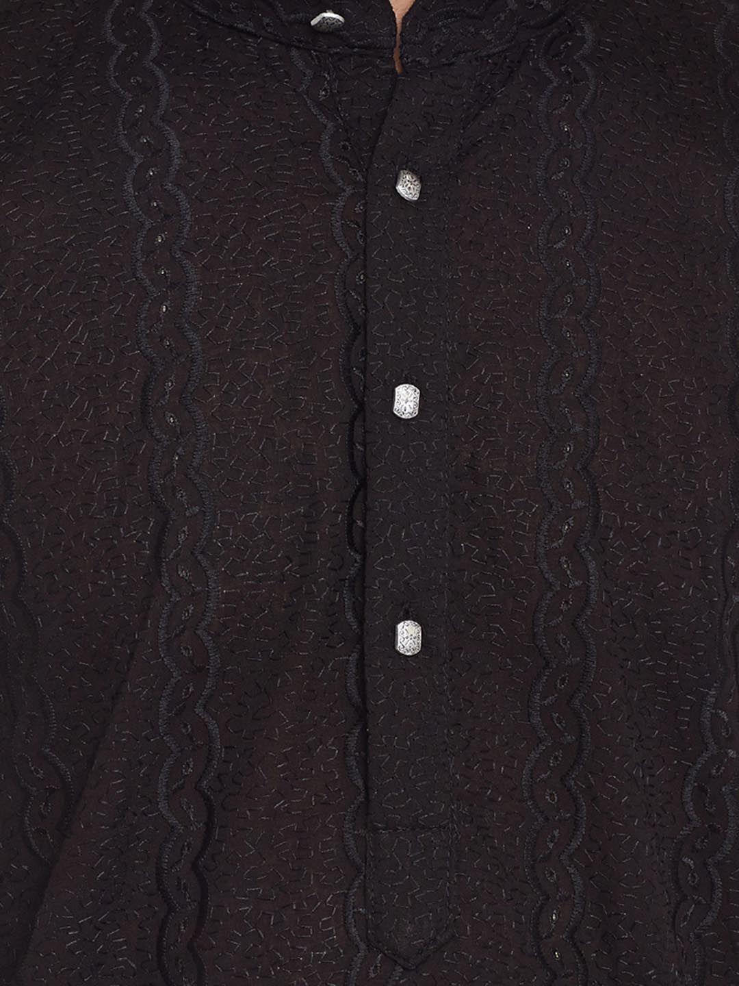SOJANYA Lelaki Kurta Lurus Sulam Hitam