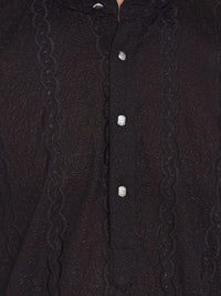 SOJANYA Lelaki Kurta Lurus Sulam Hitam