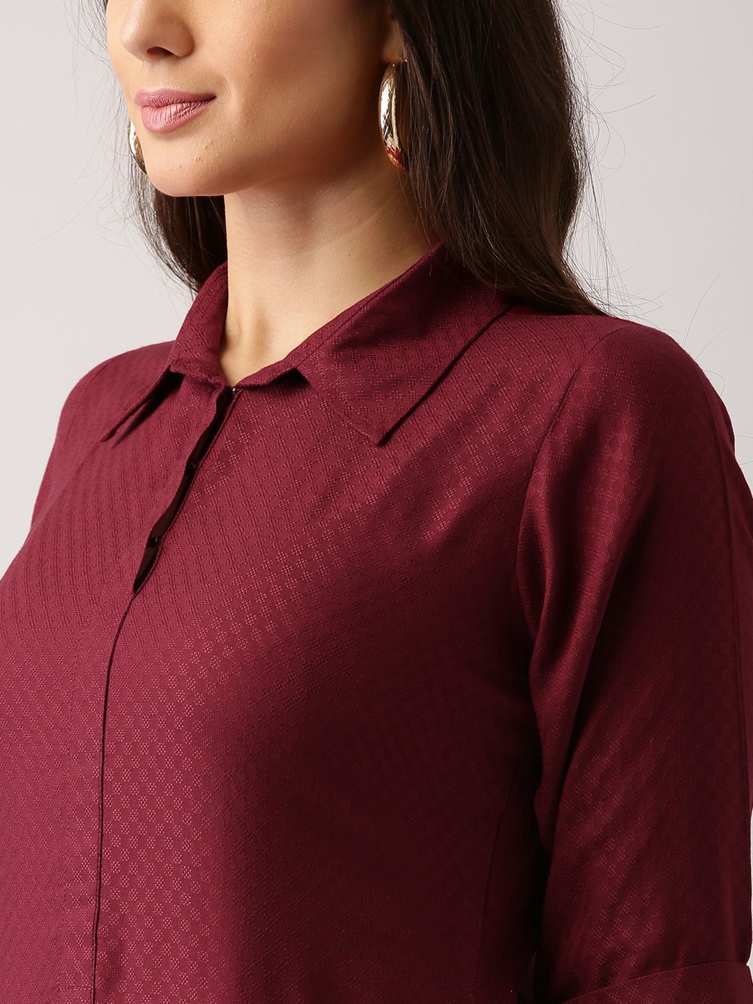 Libas Women Maroon Woven Design Pathani Kurta