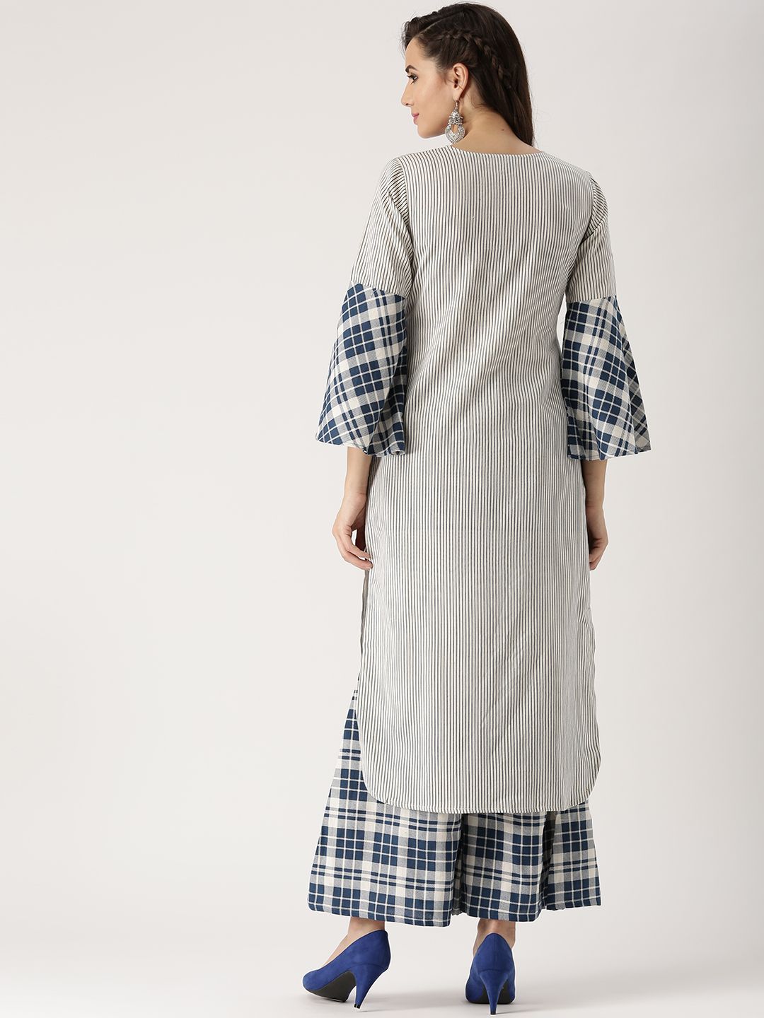 Libas Women Blue & Off-White Printed Kurta with Palazzos