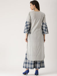 Libas Women Blue & Off-White Printed Kurta with Palazzos