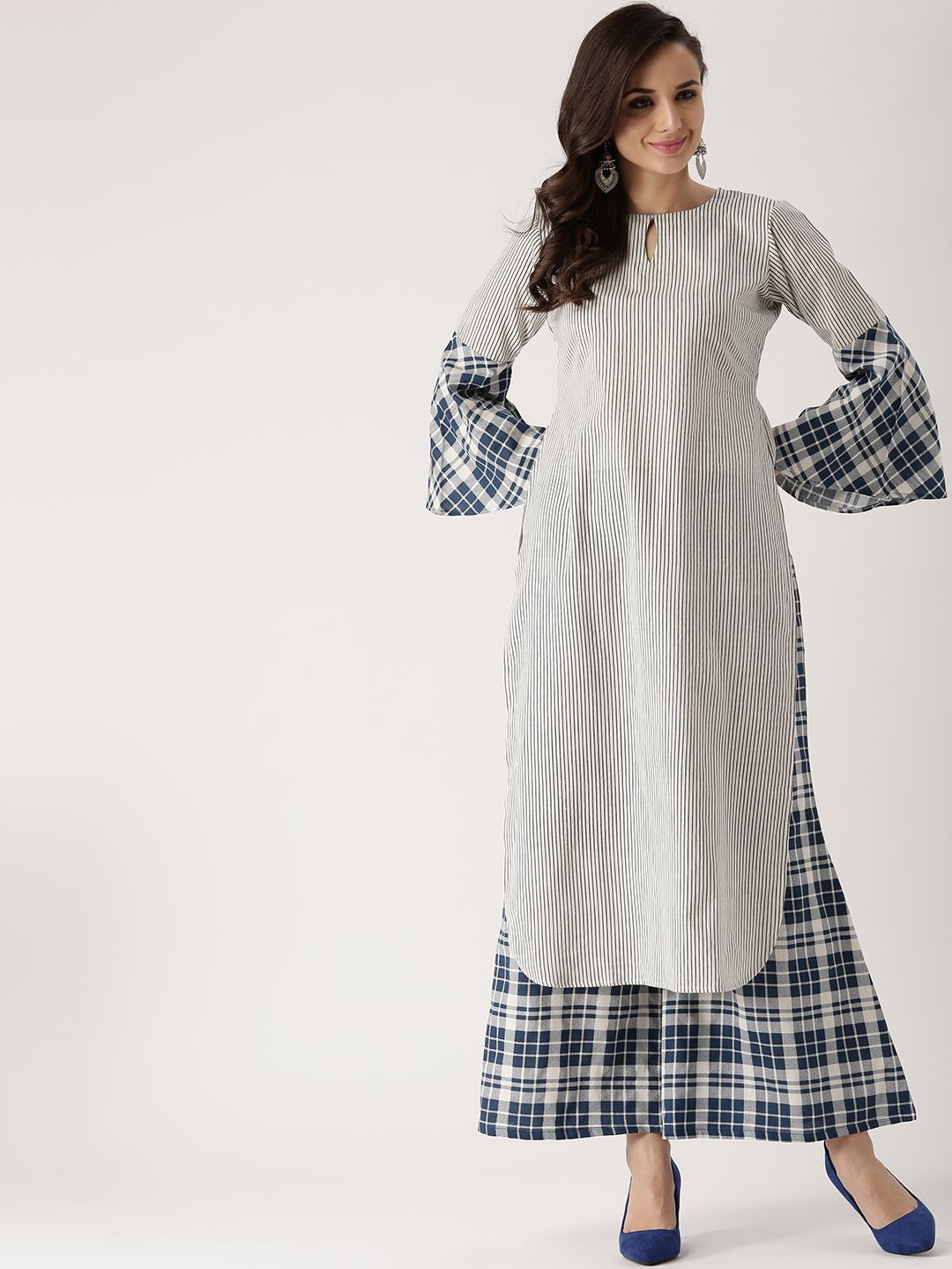 Libas Women Blue & Off-White Printed Kurta with Palazzos