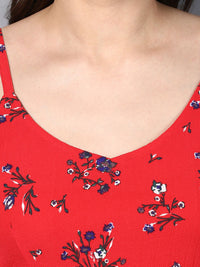 STREET 9 Red Floral Cinched Waist Ruffled Top