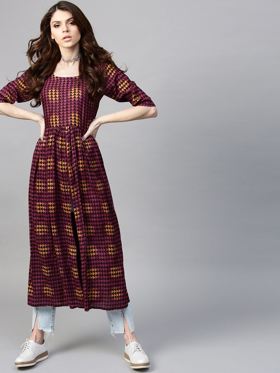 Gerua By Libas Women Purple Printed Anarkali Kurta