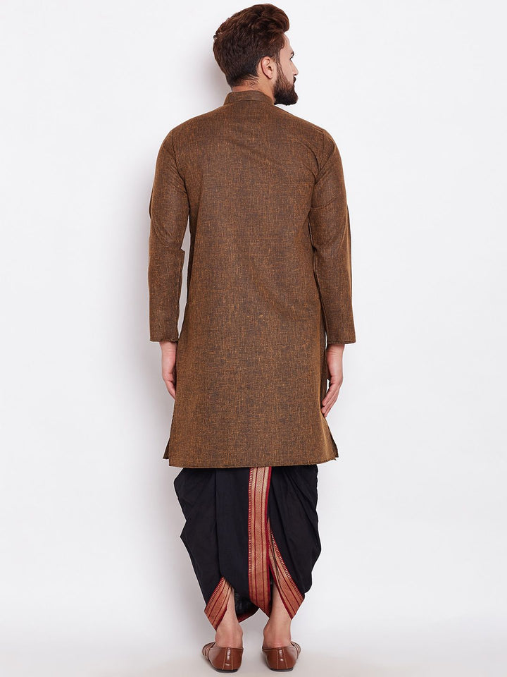 SOJANYA Men Brown Solid Straight Kurta
