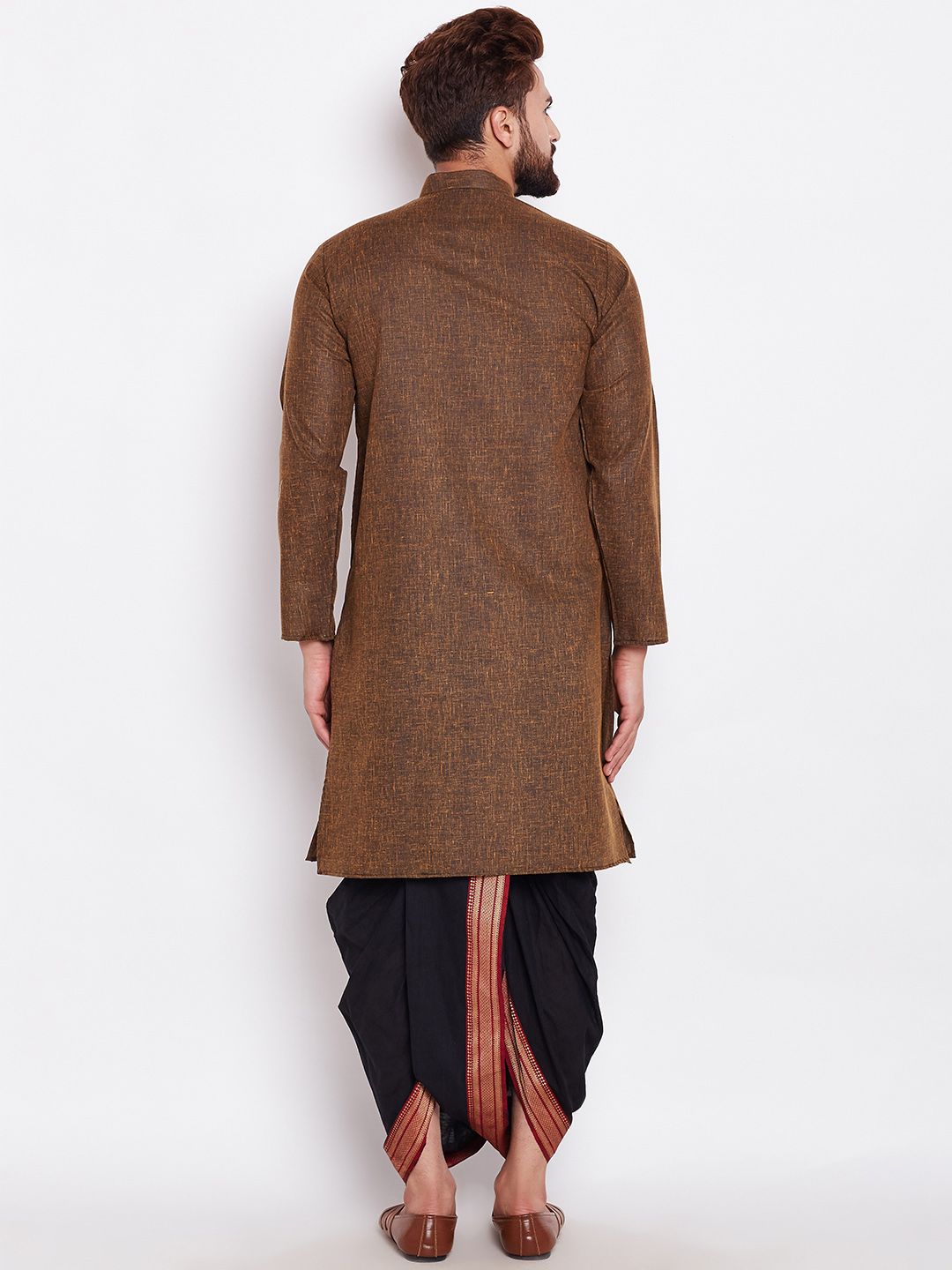 SOJANYA Men Brown Solid Straight Kurta