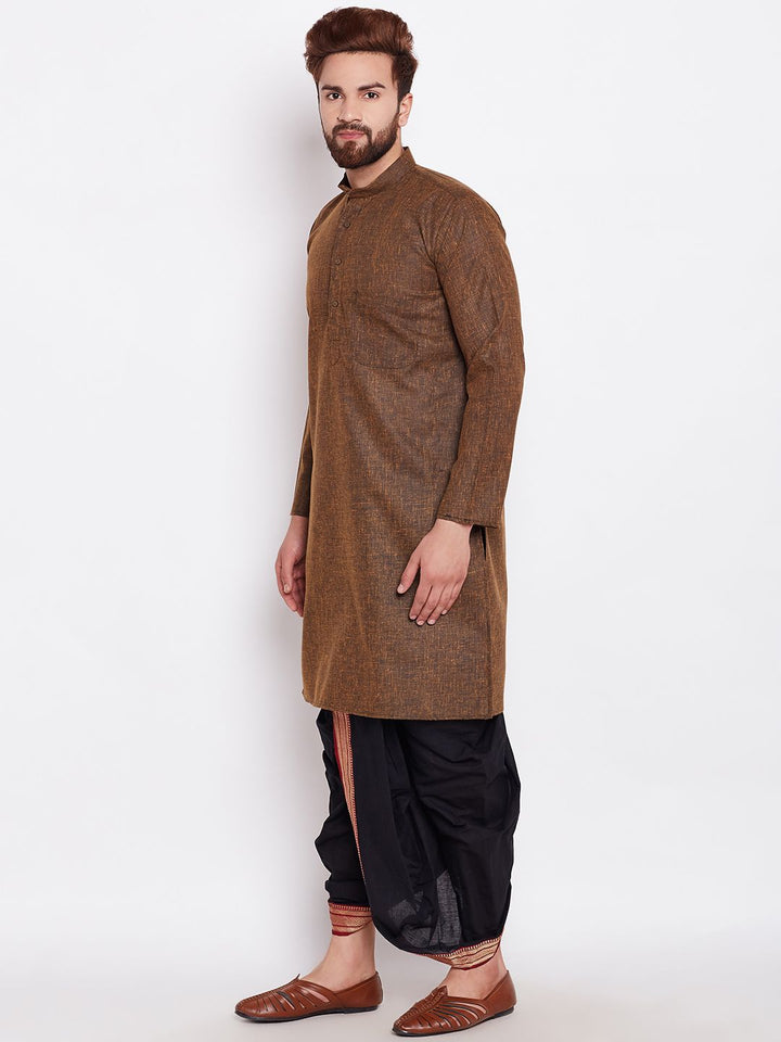 SOJANYA Men Brown Solid Straight Kurta