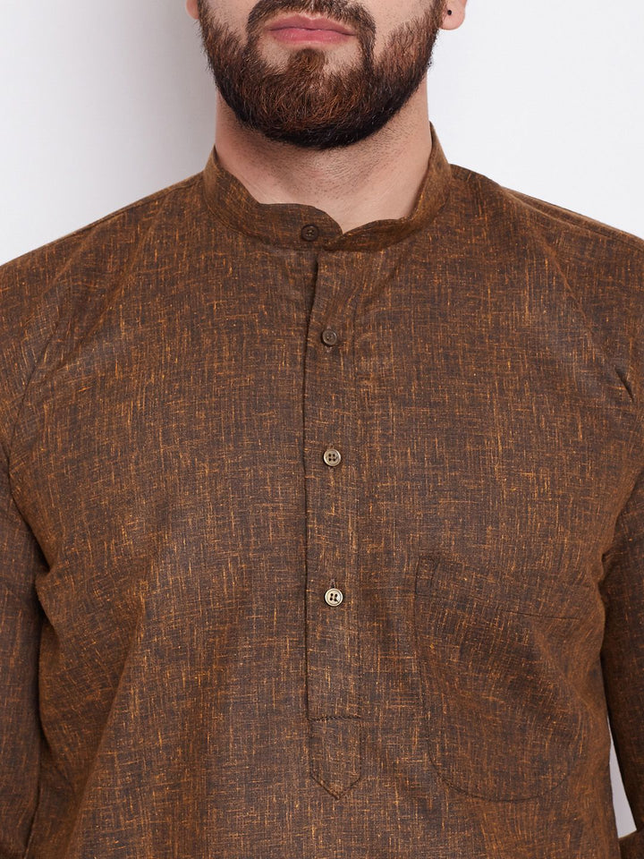 SOJANYA Lelaki Brown Solid Kurta Lurus