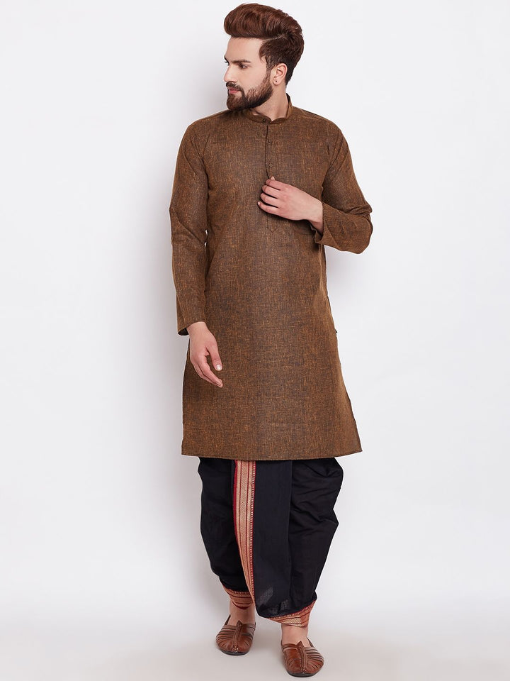 SOJANYA Men Brown Solid Straight Kurta