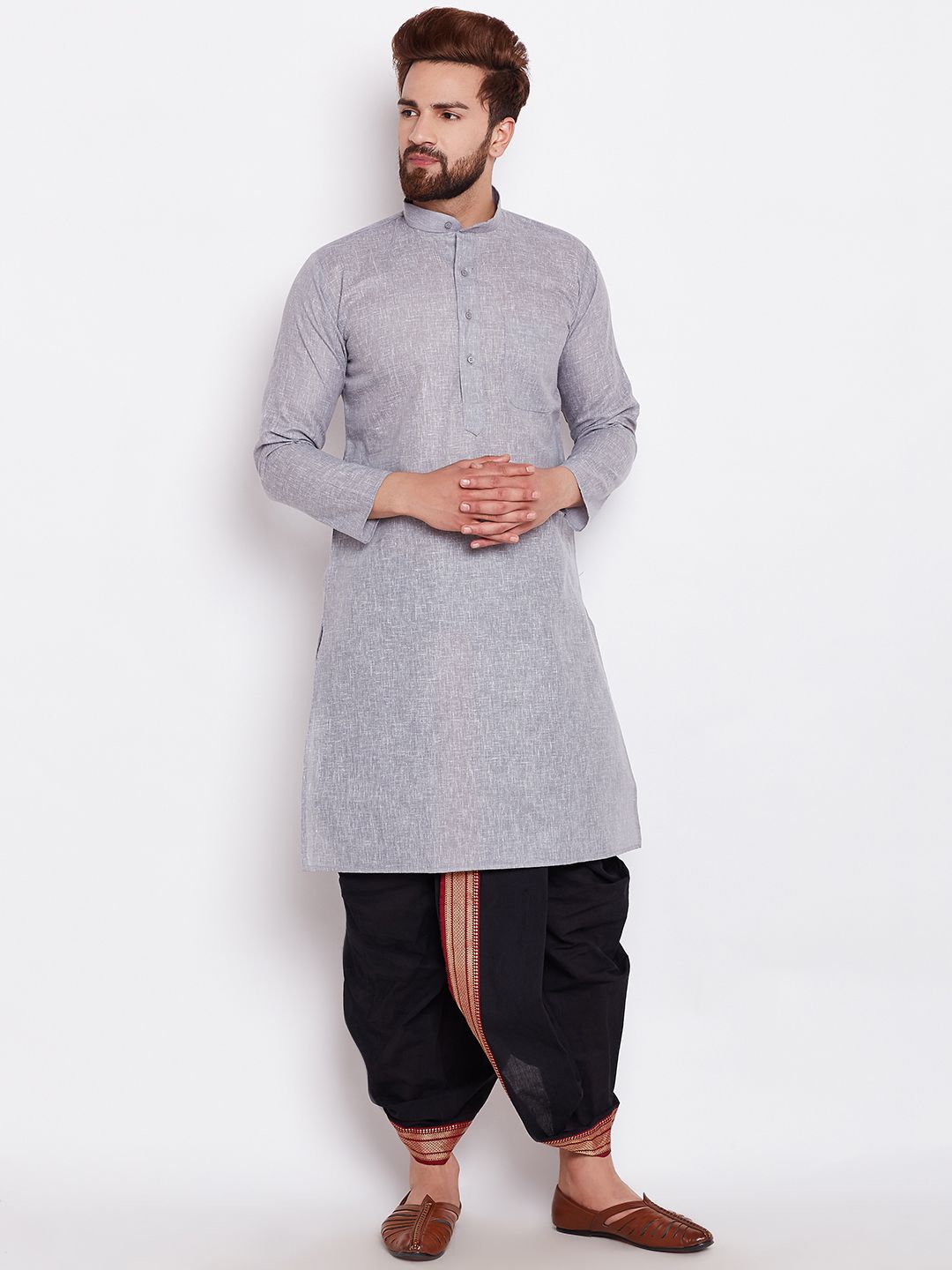 SOJANYA Lelaki Grey Solid Kurta Lurus