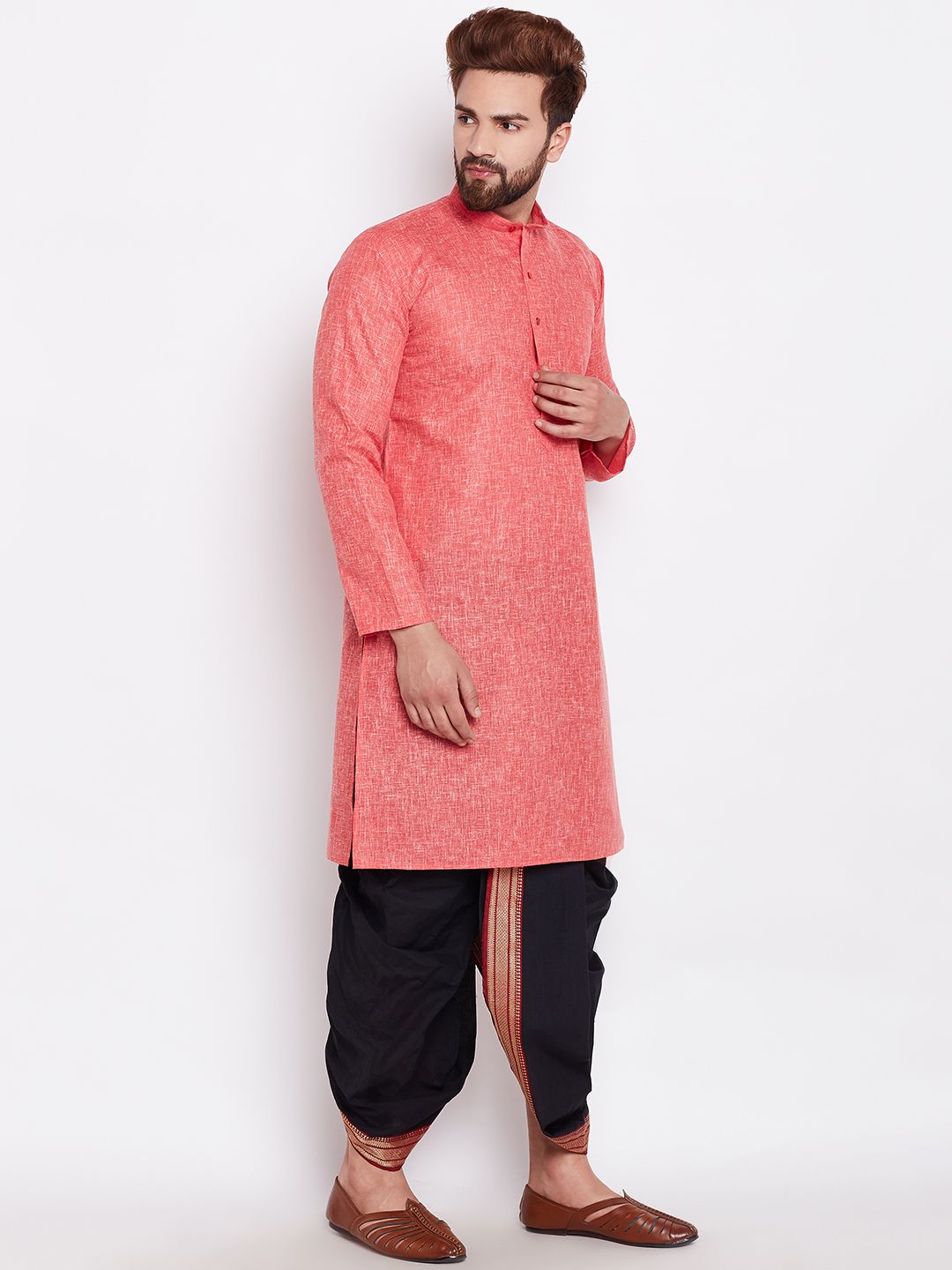 SOJANYA Men Coral Solid Straight Kurta
