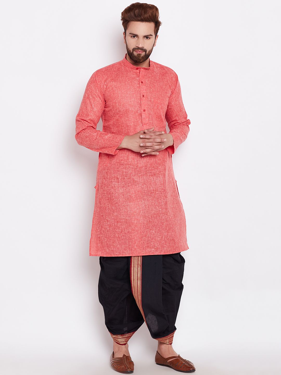 SOJANYA Men Coral Solid Straight Kurta