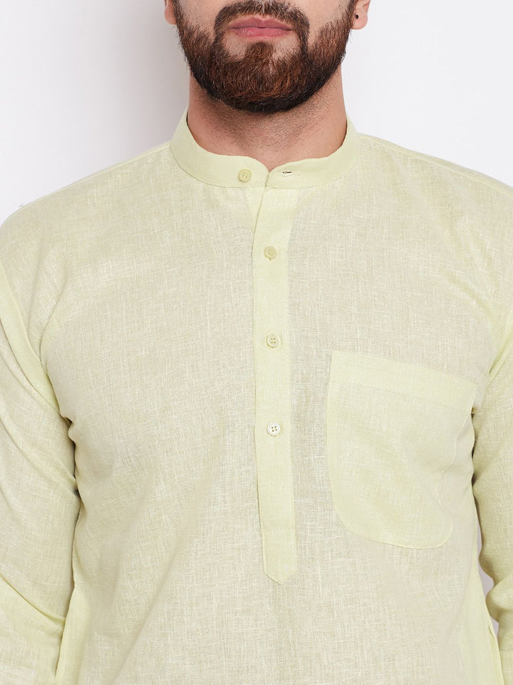 SOJANYA Men Lime Green Solid Straight Kurta