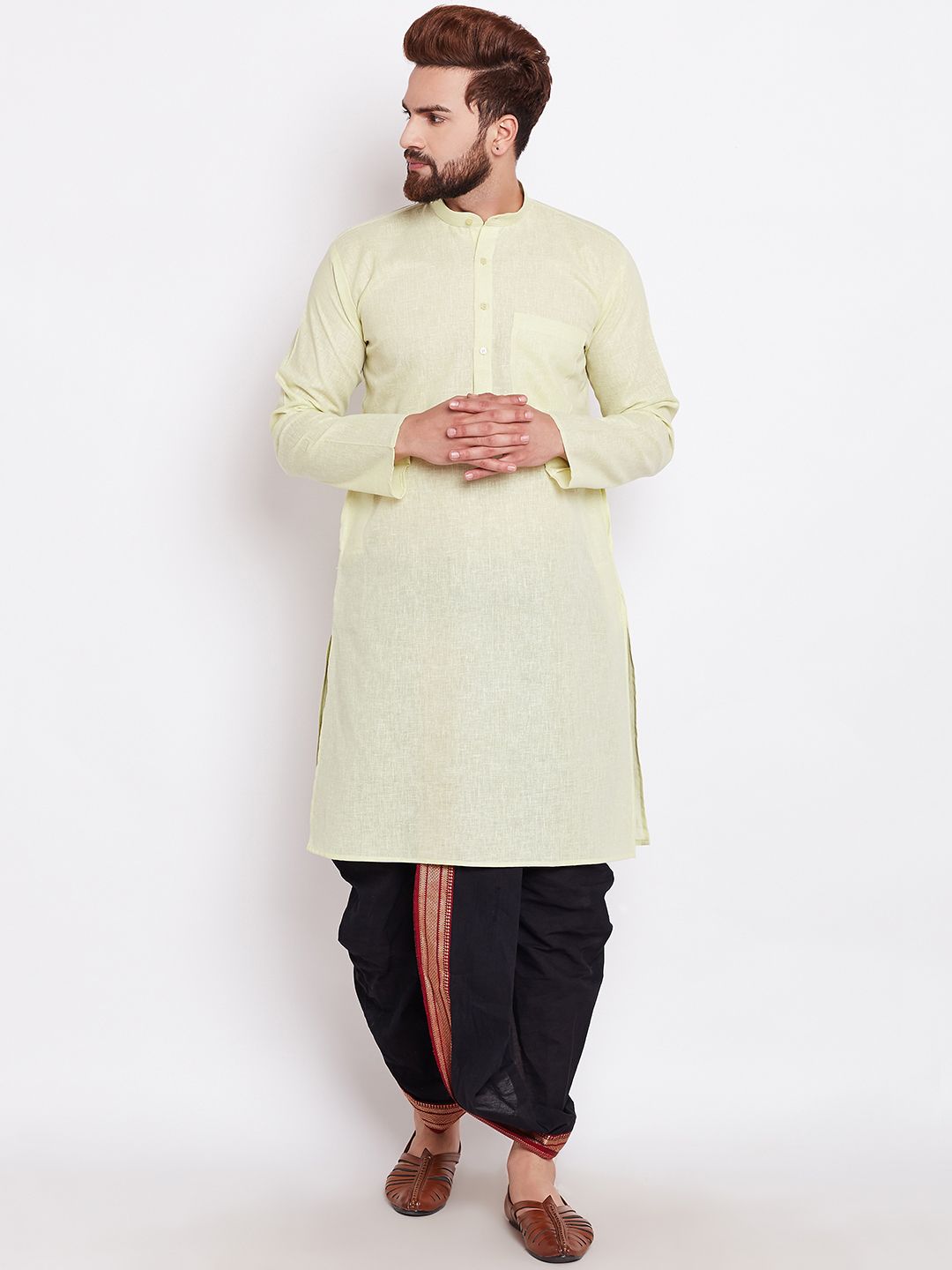 SOJANYA Men Lime Green Solid Straight Kurta
