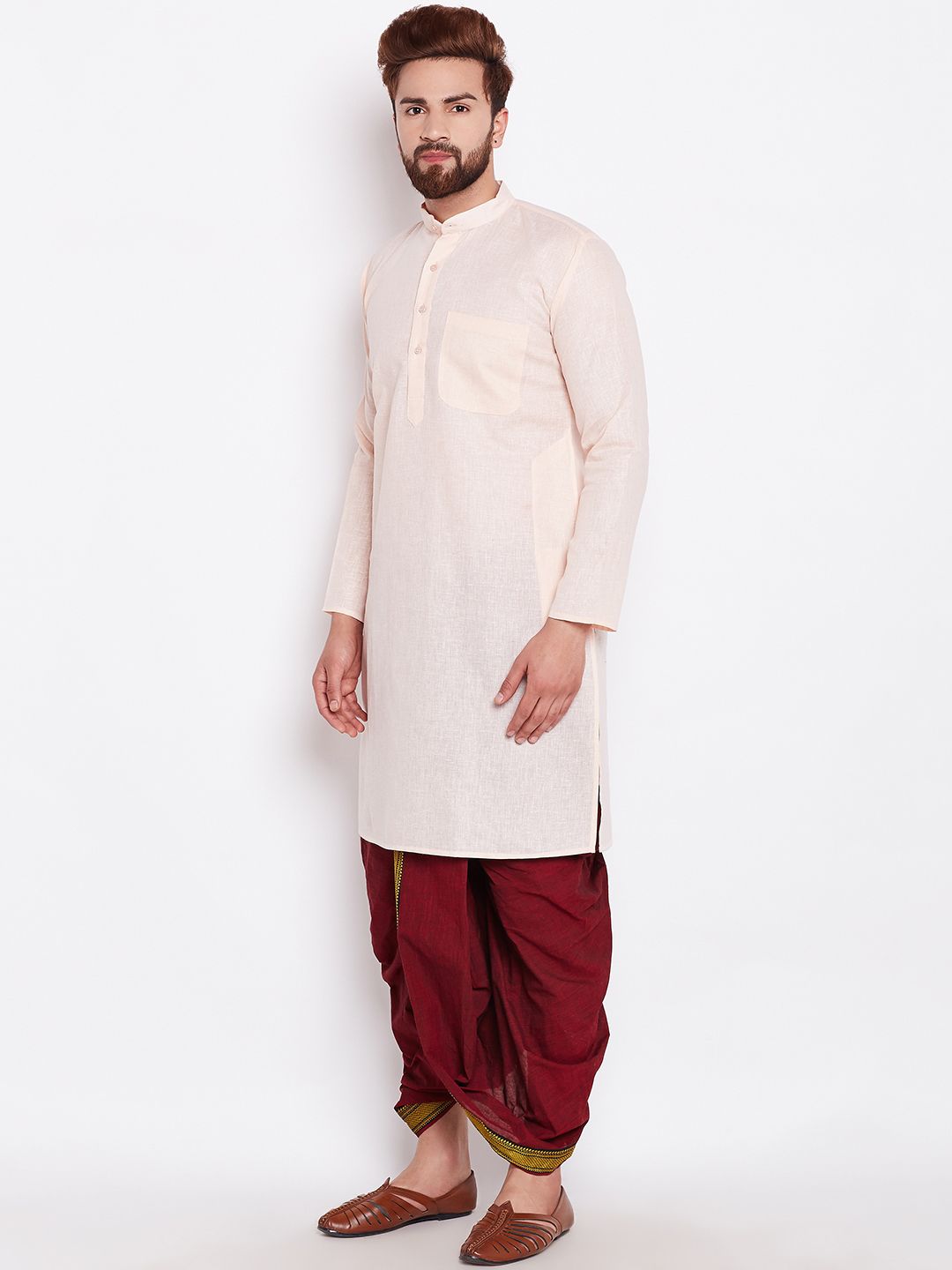 SOJANYA Kurta Lurus Pepejal Berwarna Peach Lelaki