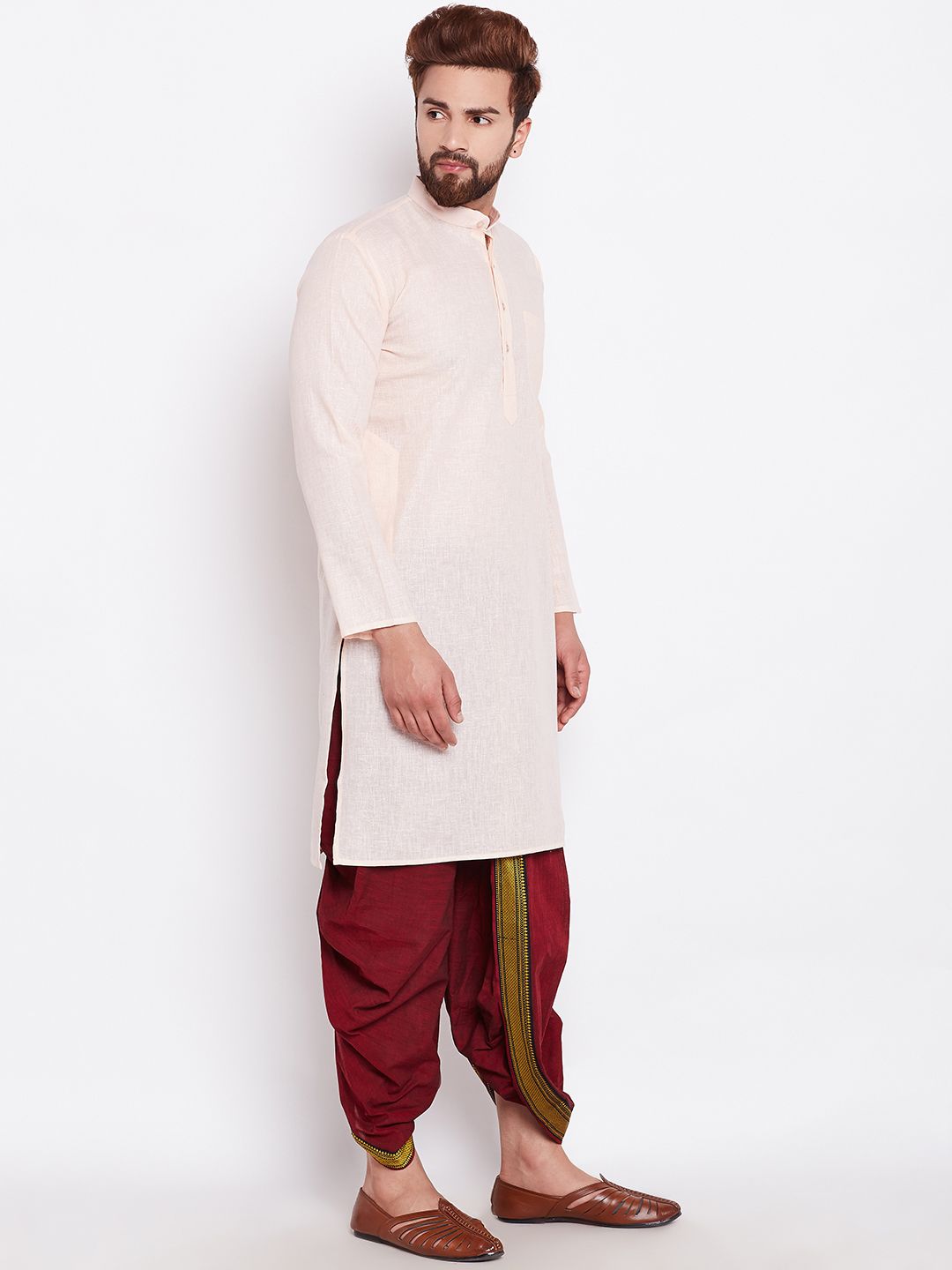 SOJANYA Kurta Lurus Pepejal Berwarna Peach Lelaki