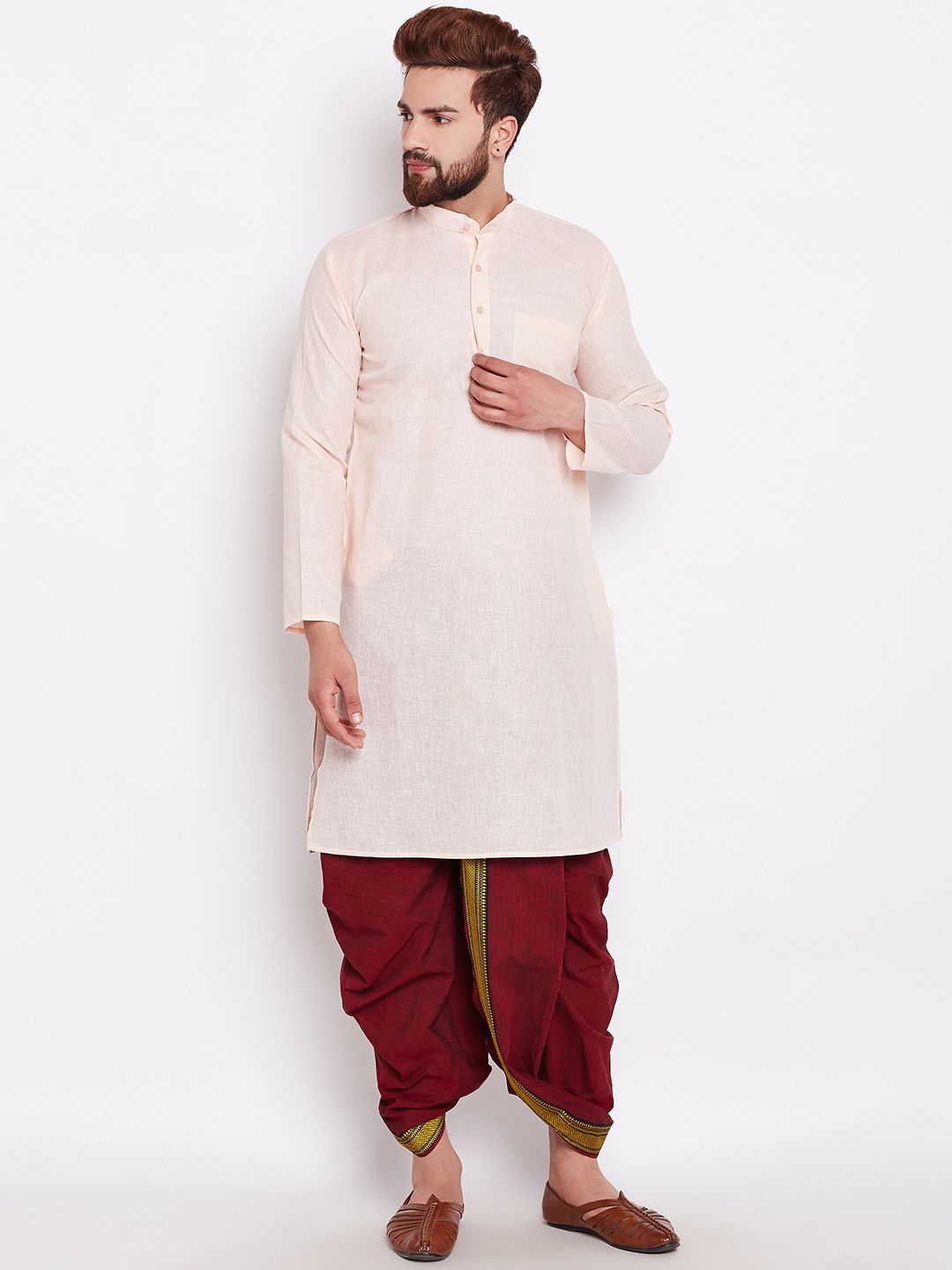 SOJANYA Kurta Lurus Pepejal Berwarna Peach Lelaki